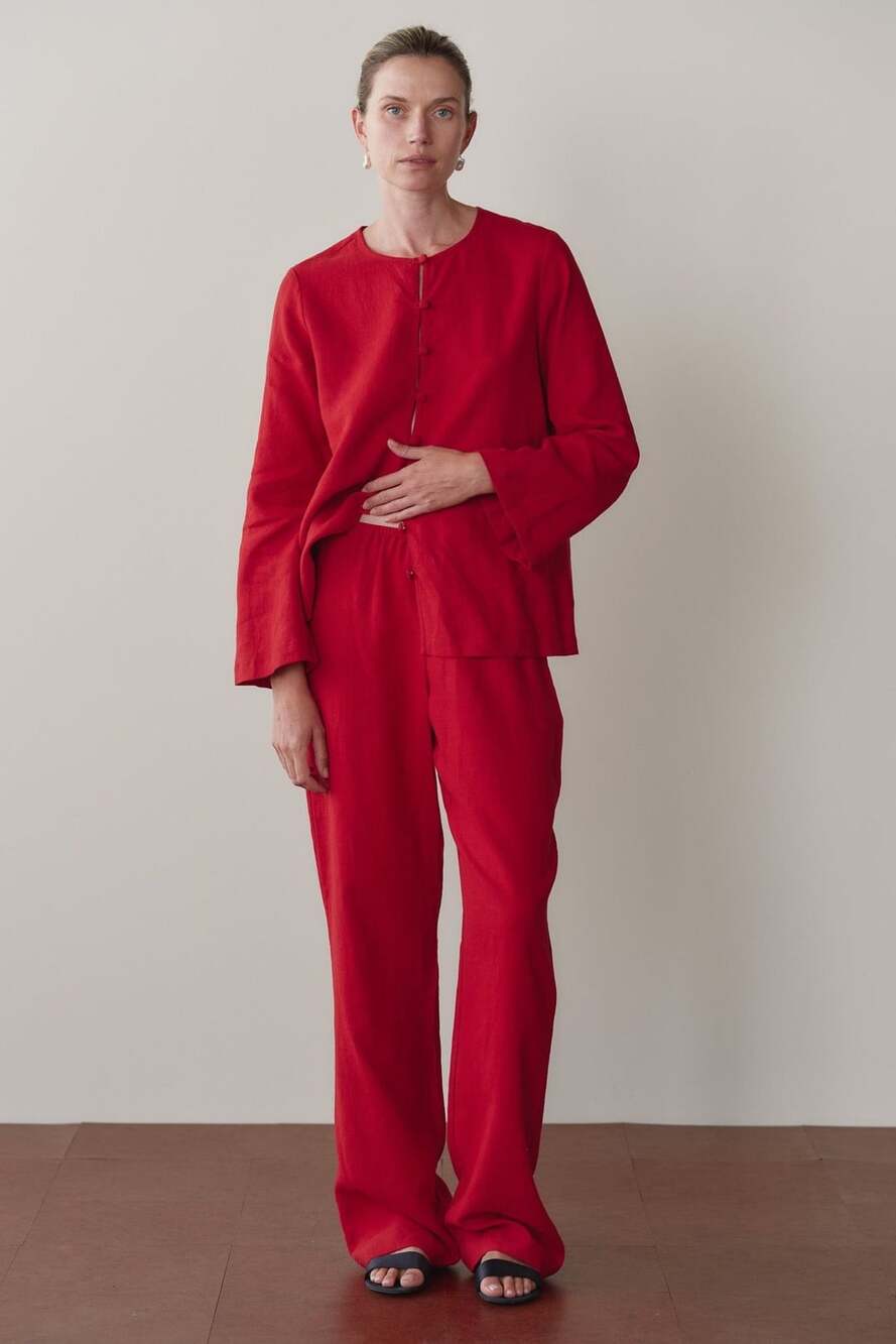 Donni The Linen Simple Pant in Bell Pepper
